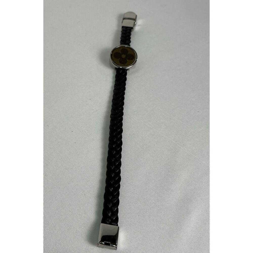 Louis Vuitton Monogram Canvas Adjustable Black Leather Bracelet - Picture 3 of 9
